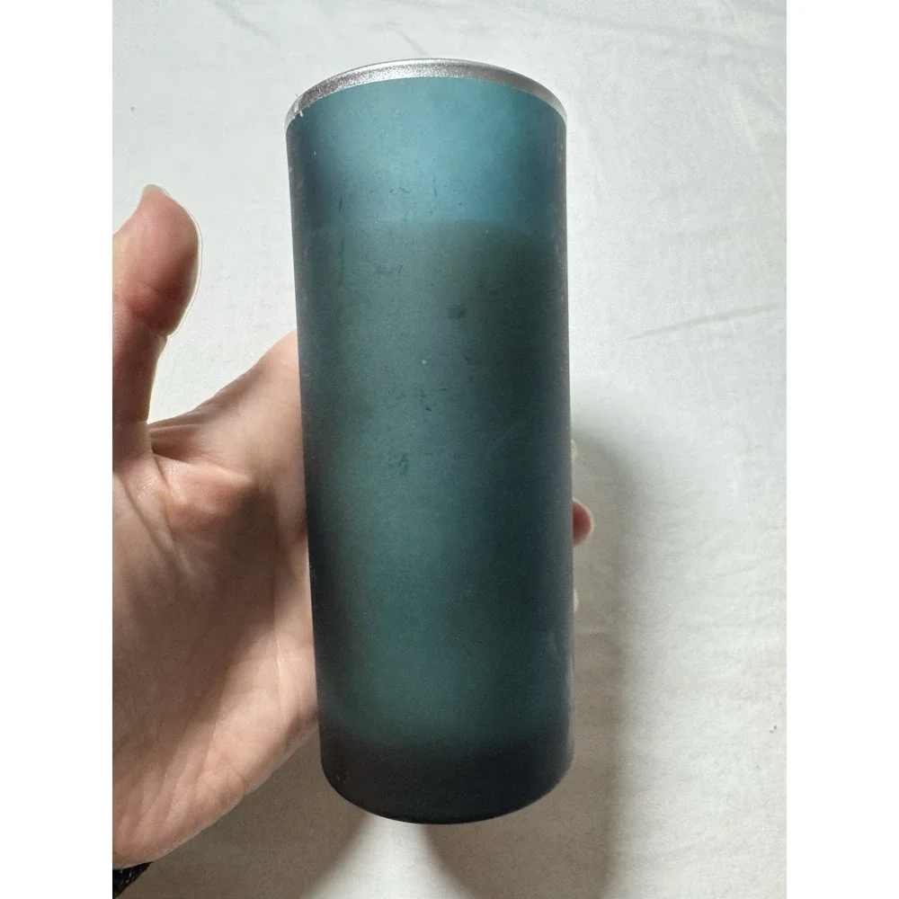Pier 1 Cozy Winter Morning Pillar Candle Blue Glass Gem Holiday AB1907 6oz
